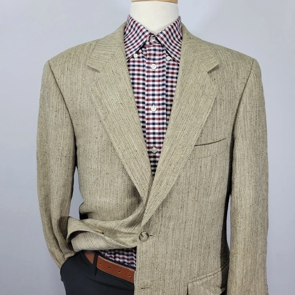 VTG Haspel Men's Sport Coat Blazer Two Button Beige Brown 100%‎ SILK Sz 42R